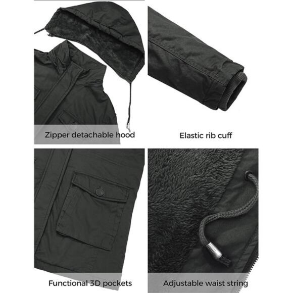 Women's Winter Parka Coat – Sherpa-Lined Cotton Jacket with Removable Hood - Picture 4 of 7